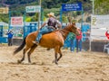 Murrurundi, NSW, Australia, February 24, 2018: Competitor in the King of the Ranges Bareback Freestyle Competition