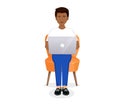 Man sits on a chair working at a computer. Remote work, freelance, home office, programming, training. Vector