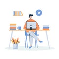 A man sits at the computer on a white background vector illustration Royalty Free Stock Photo