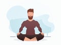 A man sits and meditates. Meditation. Cartoon style.