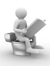 Man sits on toilet bowl with magazine