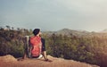 Man Sitting Alone Cliff Backpacker Concept