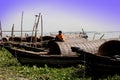 Man sitting on boat decks