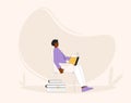 Man sitting with book. Male person reading a bestseller. Vector illustration