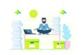 Man Sitting Cross Legged Meditating, Time Management, Work Planning, Organization. Vector illustration Royalty Free Stock Photo