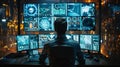 Man Sitting at Desk With Three Computer Monitors