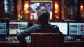 Man Sitting at Desk With Three Computer Monitors