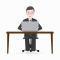 Man sitting front of computer on work table icon