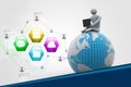 Man sitting on globe with the Laptop. On Top of the World Royalty Free Stock Photo