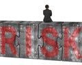 Man sitting on huge concrete puzzles with red risk word