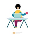man sitting with laptop on desk. vector illustration concept for work from home, remote worker, freelance, programmer