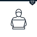 Man sitting laptop icon, outlined style Royalty Free Stock Photo