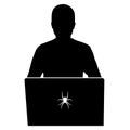 Man sitting at the laptop. Remote work at home. Information Technology. Silhouette vector icon