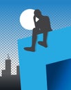 Man Sitting On Ledge At Night Illustration