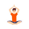 Man sitting in lotus pose with arms raised above his head, young man practicing yoga vector Illustration on a white