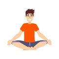 Man sitting in lotus pose, young man practicing yoga vector Illustration on a white background