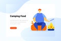 Man sitting near Campfire and cooking barbecue BBQ Flat vector illustration Royalty Free Stock Photo