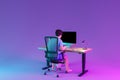 man sitting at pc office workplace on isolated infinite background workload stress burnout concept 3D Illustration