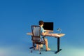 man sitting at pc office workplace on isolated infinite background workload stress burnout concept 3D Illustration