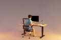 man sitting at pc office workplace on isolated infinite background workload stress burnout concept 3D Illustration