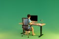 man sitting at pc office workplace on isolated infinite background workload stress burnout concept 3D Illustration