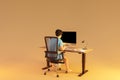 man sitting at pc office workplace on isolated infinite background workload stress burnout concept 3D Illustration