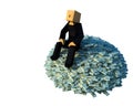 Man sitting on a pile of money
