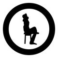 Man sitting pose with hands behinds head Young man sits on a chair with his leg thrown silhouette icon black color illustration