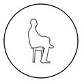 Man sitting pose Young man sits on a chair with his leg thrown silhouette icon black color illustration in circle round