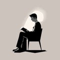 Man sitting reading a book with full concentration, vector illustration concept