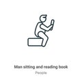 Man sitting and reading book outline vector icon. Thin line black man sitting and reading book icon, flat vector simple element Royalty Free Stock Photo