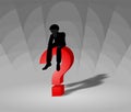 Man sitting on a red 3d question mark thinking deeply Royalty Free Stock Photo