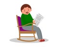 Man sitting in rocking chair. Man leisure time. Youg man reading newspaper. Cute man at home.Vector illustration Royalty Free Stock Photo