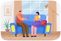 Man sitting on sofa giving woman box with diamond ring. Boyfriend offers marriage to his girlfriend Royalty Free Stock Photo