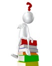 Man sitting on stack of books - question mark