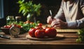 Man Sitting at Table With Tomatoes and Clock Royalty Free Stock Photo