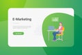Man sitting at Table Working with Laptop Notebook Flat design vector illustration