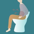 A man sitting on the toilet bowl and suffering from constipation. Royalty Free Stock Photo