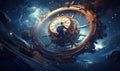 Photo of a man sitting on top of a giant clock Royalty Free Stock Photo