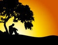 Man Sitting Under Tree Sunset