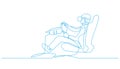 Man sitting in VR motion chair continuous one line drawing