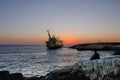 Sunset at shipwreck in Pafos, Cyprus