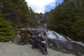 Man sittins and looking out from elevation on Mount Washinton vi Royalty Free Stock Photo