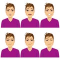 Man on six different face expressions set