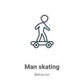 Man skating outline vector icon. Thin line black man skating icon, flat vector simple element illustration from editable behavior Royalty Free Stock Photo