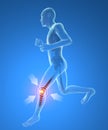 Man, skeleton, running, knee pain inflammation Royalty Free Stock Photo