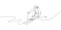 Man skiing down the mountain one line art. Continuous line drawing sport, winter sports, do tricks, skis, ski poles