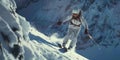 Man skiing down a snowy mountain slope in freezing temperatures Royalty Free Stock Photo