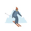 Man skiing downhill at winter mountains resort isolated vector illustration