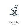 Man skiing outline vector icon. Thin line black man skiing icon, flat vector simple element illustration from editable people Royalty Free Stock Photo